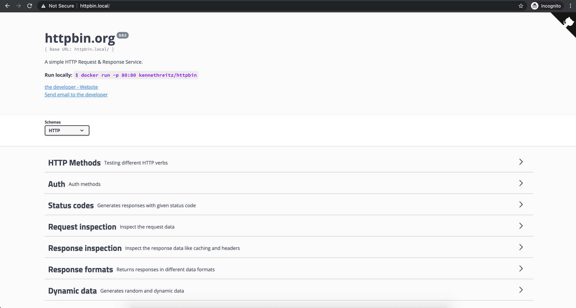 Screenshot of the HTTPBin application