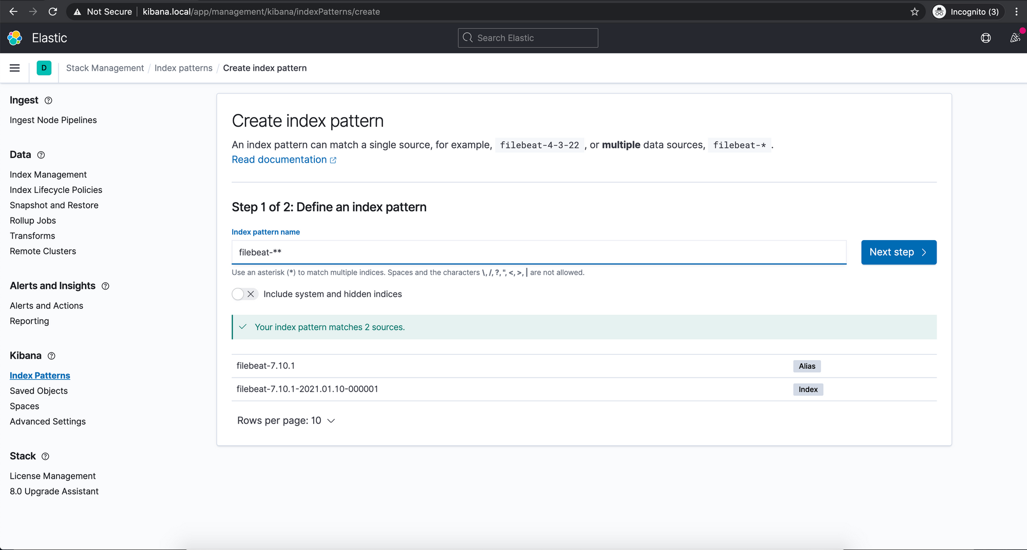 kibana-define-index