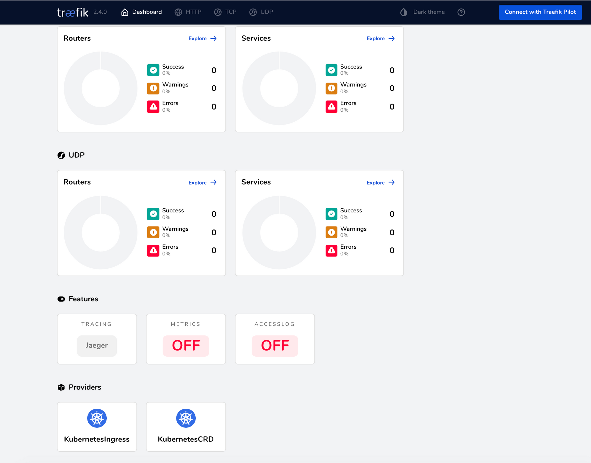 Screenshot of Traefik dashboard with Jaeger tracing enabled